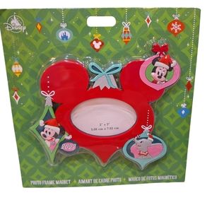 Disney Parks Santa Mickey & Friends 2" x 3" Photo Frame Magnet Ornament NEW